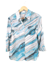 חולצה מעוצבת מכופתרת בגווני כחול וטורקיז- S-M